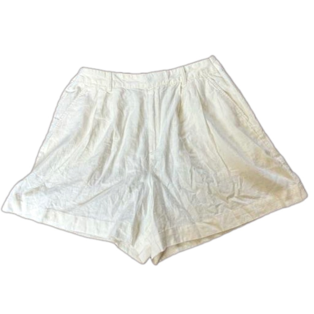 White High-Waist Women's Linen Blend Shorts